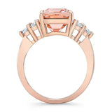 1.5ct Emerald Cut Peach Morganite Diamond Engagement Ring 14k Rose Gold Finish