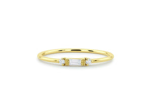 Trilogy Minimalist Engagement Ring 0.3ct Baguette Diamond 14k Yellow Gold Finish