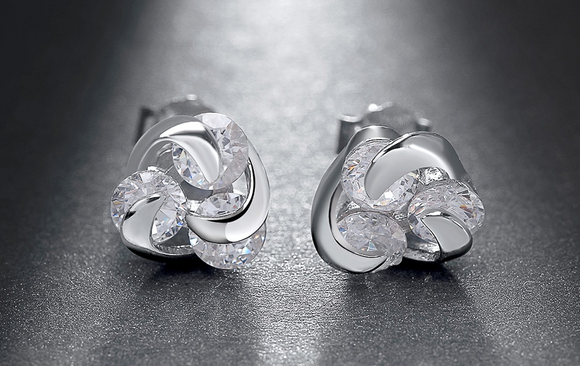 3ct Round Cut Diamond Flower Design for Lovers Stud Earrings 14k White Gold Over