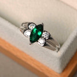 1ct Marquise Cut Emerald Dual Shank Solitaire Accent Ring 14k White Gold Finish