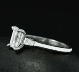 Baguette Accents Trilogy Ring 1.2ct Emerald Cut Diamond 14k White Gold Finish