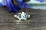 2ct Heart Blue Aquamarine Engagement Ring Claddagh Bridal Set 14k WhiteGold Over