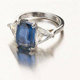 3.5ct Cushion Blue Sapphire Trilogy Ring 14k White Gold Finish Trillion Accents