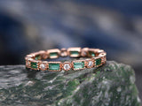 1.2Ct Green Emerald Diamond Full Eternity Wedding Band Ring 14K Rose Gold Finish