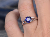 1ct Round Blue Sapphire Engagement Ring Split Shank Solitaire 14k WhiteGold Over