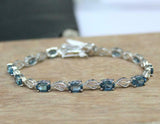 5ct Oval Cut London Blue Topaz Leaf Design Bracelet 14K White Gold Finish