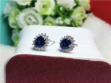 2ct Oval Cut Blue Sapphire Flower Solitaire Stud Earrings 14k White Gold Finish