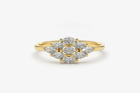 2ct Engagement Ring Marquise Cut Diamond Minimalist Cluster 14k Yellow Gold Over