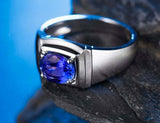 2ct Oval Cut Blue Tanzanite Solitaire Men Engagement Ring 14k White Gold Finish