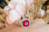 2ct Cushion Brilliant Cut Pink Ruby Engagement Ring 14k White Gold Finish Halo