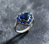 2.3ct Engagement Ring Heart Cut Blue Sapphire Halo Solitaire 14k White Gold Over