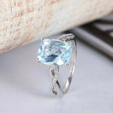 1.5ct Cushion Cut Blue Aquamarine Engagement Ring Infinity 14k White Gold Finish