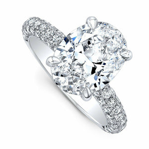 3.5Ct Oval Cut Diamond Accent Iced Solitaire Engagement Ring 14K White Gold Over