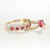 2.4ct Pear Cut Pink Ruby Bridal Set Wedding Engagement Ring 14k Yellow Gold Over