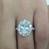 4Ct Oval Cut Diamond Floral Halo Milgrain Engagement Ring 14K White Gold Finish