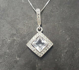 2.6ct Diamond Pendant Princess Cut Brilliant Halo 14k White Gold Finish NO CHAIN