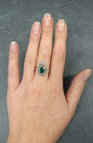 1ct Engagement Ring Oval Cut Green Emerald Leaf Floral 14k White Gold Finish