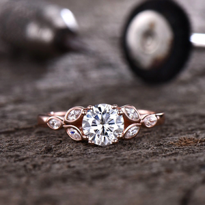 1ct Round Cut Diamond Engagement Ring 14k Rose Gold Over Art Deco Floral Promise