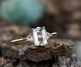 1ct Emerald Cut VVS1 Diamond Three Stone Engagement Ring 14k Yellow Gold Finish