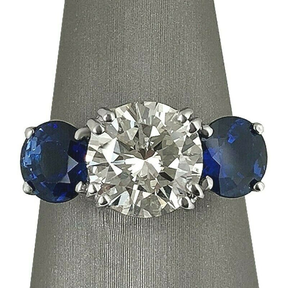 2.5Ct Round Cut Diamond Blue Sapphire Accents Trilogy Ring 14K White Gold Finish