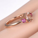 1.2ct Oval Cut Peach Morganite Three Stone Engagement Ring 14k Rose Gold Finish