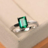 1.5ct Green Emerald Cut Engagement Ring 4 Prong Solitaire 14k White Gold Finish