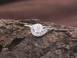 0.5ct Engagement Ring Round Cut Diamond Swirl Halo Minimalist 14k WhiteGold Over