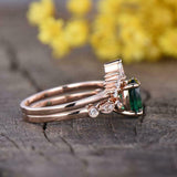 2ct Oval Cut Emerald Engagement Ring Bridal Set Crown Band 14k Rose Gold Finish