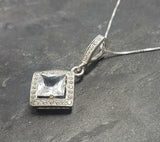 2.6ct Diamond Pendant Princess Cut Brilliant Halo 14k White Gold Finish NO CHAIN