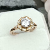 2ct Engagement Ring Round Cut Diamond Floral Milgrain Halo 14k YellowGold Finish