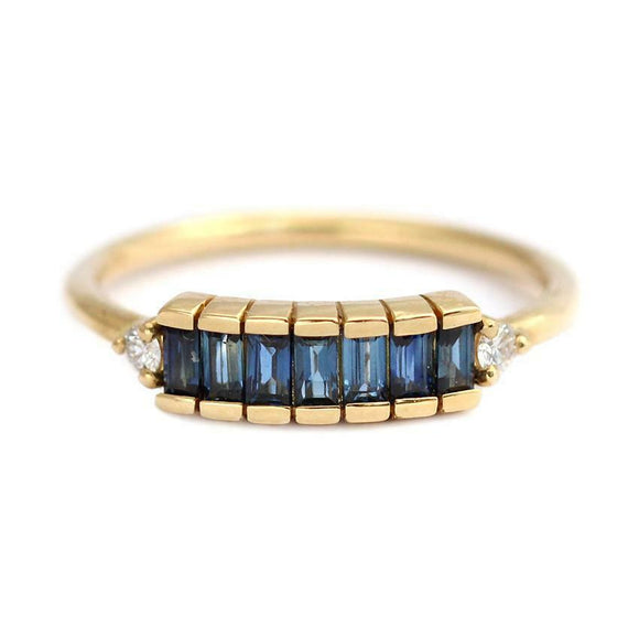 1.3ct Baguette Blue Sapphire Engagement Ring 14k Yellow Gold Finish Stylish Iced