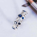 1.5ct Round Cut Blue Sapphire Wedding Band Bezel Set Eternity 14k WhiteGold Over