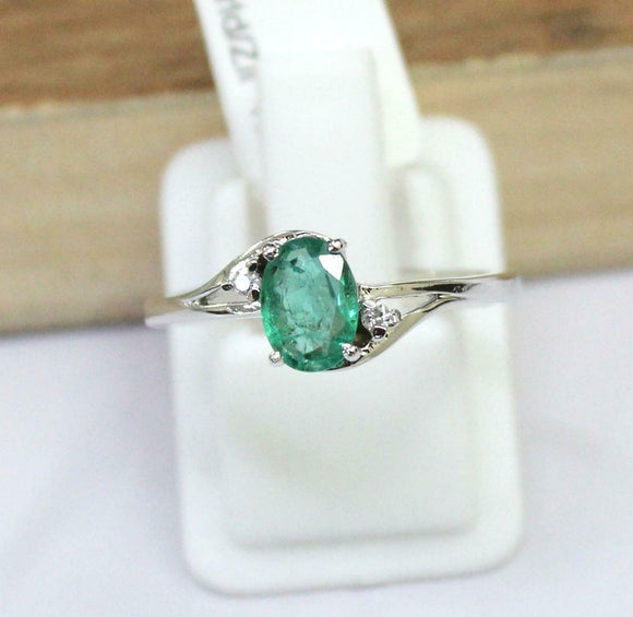 1ct Engagement Ring Oval Cut Green Emerald Swirl Trilogy 14k White Gold Finish