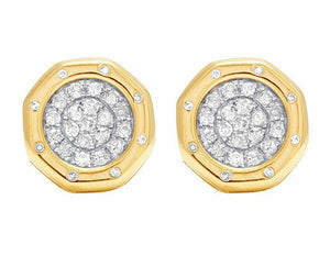 1ct Round Cut VVS1D Diamond Octagon Cluster Stud Earrings 14k Yellow Gold Finish