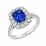 2ct Cushion Cut Blue Sapphire Engagement Ring Halo Vintage 14k White Gold Finish