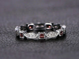 1ct Princess Cut Red Garnet Wedding Band Vintage Stackable 14k White Gold Finish