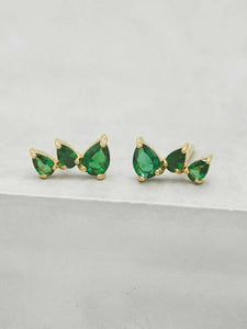 1ct Stud Earrings Pear Cut Green Emerald Trilogy Petite 14k Yellow Gold Finish