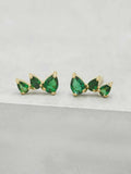 1ct Stud Earrings Pear Cut Green Emerald Trilogy Petite 14k Yellow Gold Finish