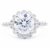 2.95ct Round Diamond Engagement Ring Milgrain Floral Halo 14k White Gold Finish