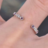 1ct Round Cut Purple Amethyst Wedding Band Half Eternity Open 14k WhiteGold Over