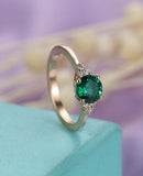 1.4ct Round Cut Green Emerald Engagement Ring Cluster Diamond 14k Rose Gold Over