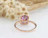 1.6ct Emerald Cut Purple Amethyst Engagement Ring Diamond Halo 14k RoseGold Over