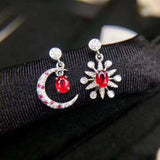 2ct Oval Cut Pink Ruby Crescent Star Design Drop Earrings 14k White Gold Finish