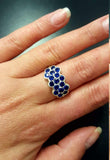 2.6ct Engagement Ring Round Cut Blue Sapphire Floral Cluster 14k White Gold Over