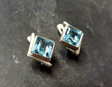 2ct Stud Earrings Asscher Cut Aquamarine Rhombus Solitaire 14k White Gold Finish