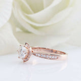 2ct Round Cut Diamond Floral Star Solitaire with Accents Ring 14k Rose Gold Over