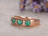 1.5ct Round Cut Green Emerald Half Eternity Milgrain Band 14k Rose Gold Finish