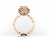 2.3ct Round Cut Morganite Halo Solitaire with Accents Ring 14k Rose Gold Finish