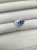 2ct Engagement Ring Emerald Cut Blue Sapphire Three Stone 14k White Gold Finish