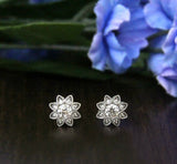 Art Deco Flower Stud Earrings 0.62ct Round Cut Diamond 14k White Gold Finish